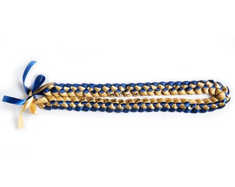 Navy Blue & Gold Ribbon Lei for Graduation, Special Events