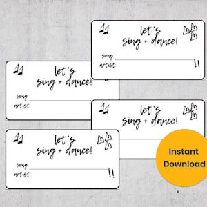 Feuille de 8 | DJ karaoké - Cartes de demande de chanson et de danse - Fichier numérique PDF instantané
