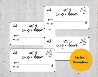 Sheet of 8 | Karaoke DJ - Song Dance Request Cards - Instant PDF Digital File