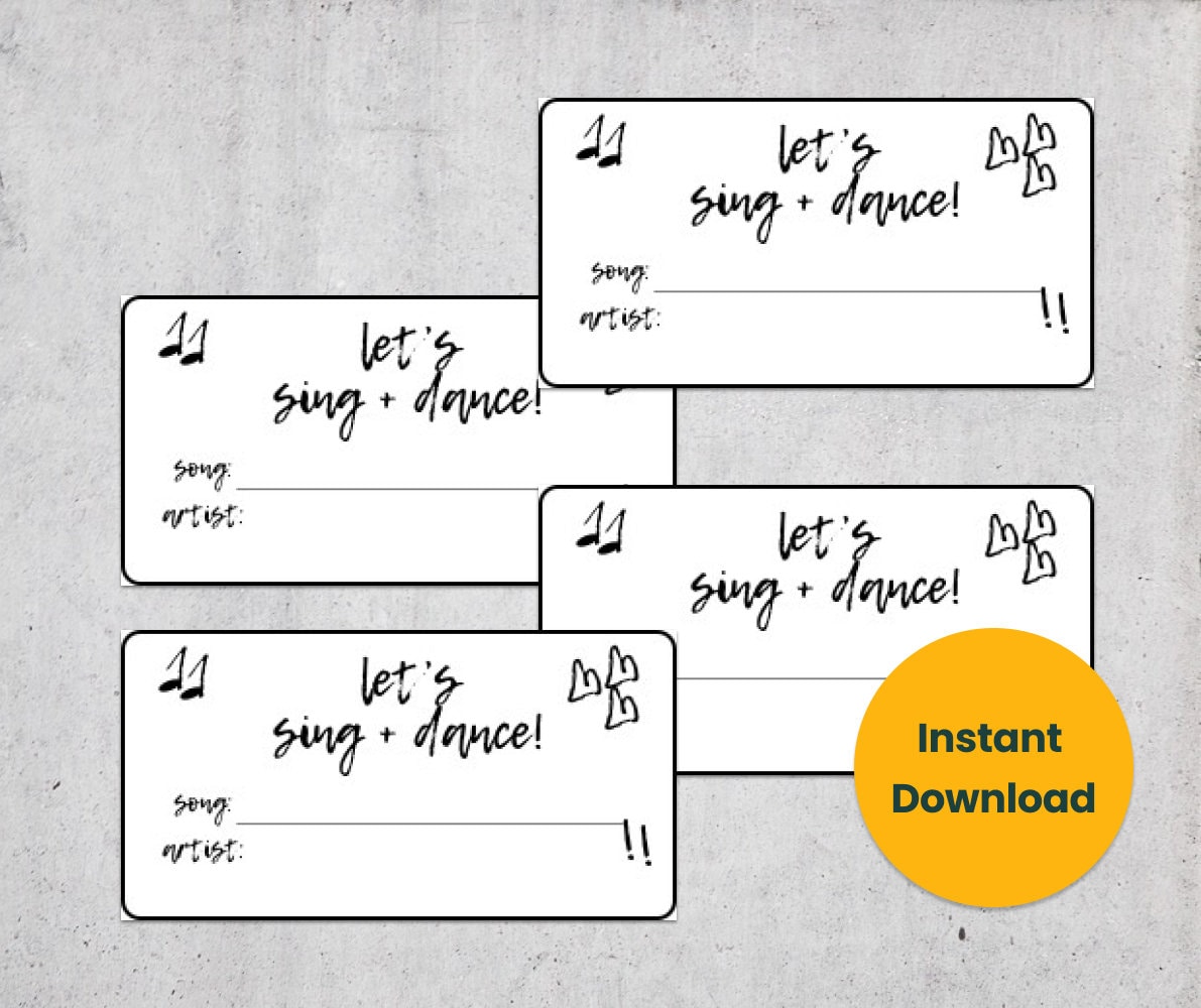 Sheet of 8 Karaoke DJ Song Dance Request Cards Instant PDF Digital File