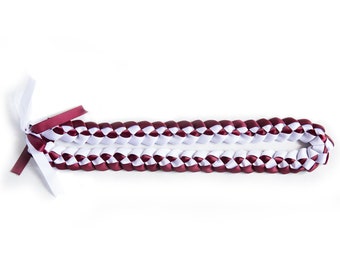 Burgundy Maroon & White Ribbon Lei for Graduation, Special Events