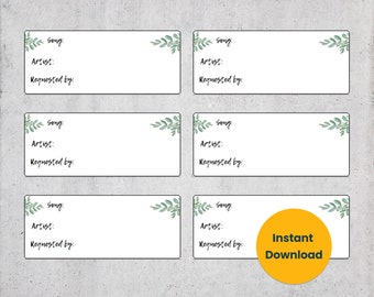 Sheet of 12 | Eucalyptus Leaves Karaoke DJ Song Request Cards - Instant PDF Digital File