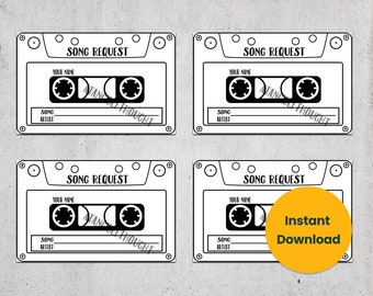 Karaoke DJ - Tape Cassette Song Request Cards Sheet of 9 - Instant PDF Digital File
