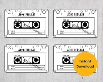 Karaoke DJ - Tape Cassette Song Request Cards Sheet of 9 - Instant PDF Digital File