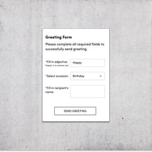 Design de formulário digital Cartão de felicitações para comemorações de aniversário, aniversário, relacionamento, amor - Cartão de felicitações em branco