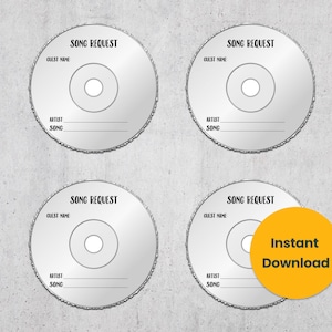 Feuille de 6 | Cartes de demande de chanson karaoké DJ - enregistrement de CD - fichier numérique PDF instantané