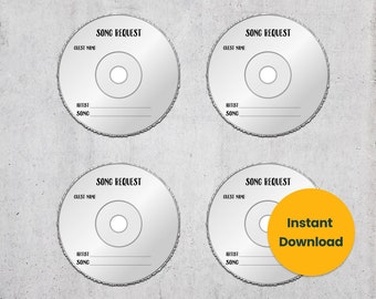 Sheet of 6 | Karaoke DJ Song Request Cards - CD Record - Instant PDF Digital File
