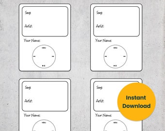 Sheet of 12 | Karaoke DJ - Song Request Cards - iPod Music Player - Instant PDF Digital File