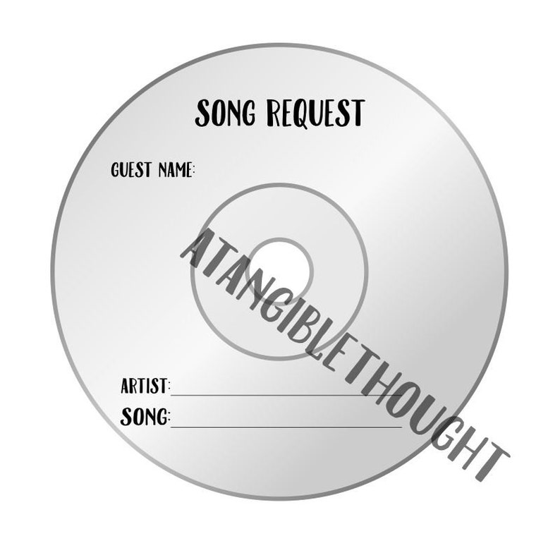 Sheet of 6 Karaoke DJ Song Request Cards CD Record Instant PDF Digital