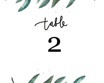 Leaves & Greens Table Numbers 1-50 for Weddings, Parties, Banquets, Gala - Digital PDF Instant Download