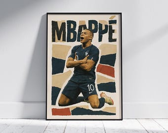 Kylian Mbappé konsttryck: Fransk fotbollsstjärna, collageposter (digital nedladdning)