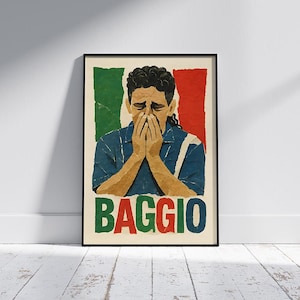 Roberto Baggio Digital Poster - Emotional Abstract Collage Poster of Baggio – Italian Football Legend Crying – Roberto Baggio Fan Gift