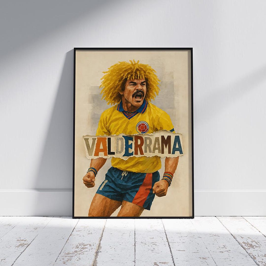 Carlos Valderrama Vintage Football Poster: 90s Colombia Soccer Art