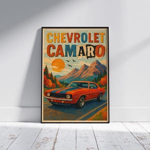 Vintage Chevrolet Camaro 1969 Retro Poster – Classic Muscle Car Wall Art, Retro Automotive Print, Digital Download
