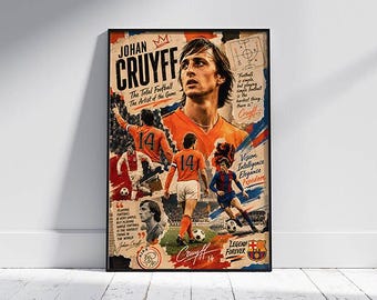 Poster di Johan Cruyff / Quadro da parete con leggenda del calcio / Decorazione per Ajax e Barcellona (Download digitale)