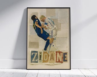 Digitale Zinedine Zidane-poster | Muurkunst voetballegende Frankrijk | Iconisch moment Zidane en Materazzi