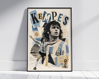 Mario Kempes Argentina Poster / Leggenda del calcio argentino stampabile (download digitale)