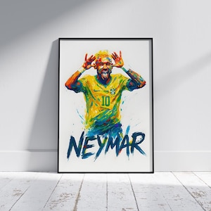 Neymar Digital Poster – Vibrant Watercolor Style Brazil Soccer Art | Printable Football Wall Decor | Modern Sports Print