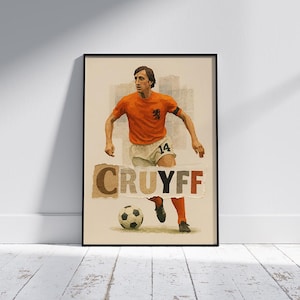 Johan Cruyff in Netherlands Kit – Digital Collage Poster | Vintage Football Art Print | Classic Football Poster