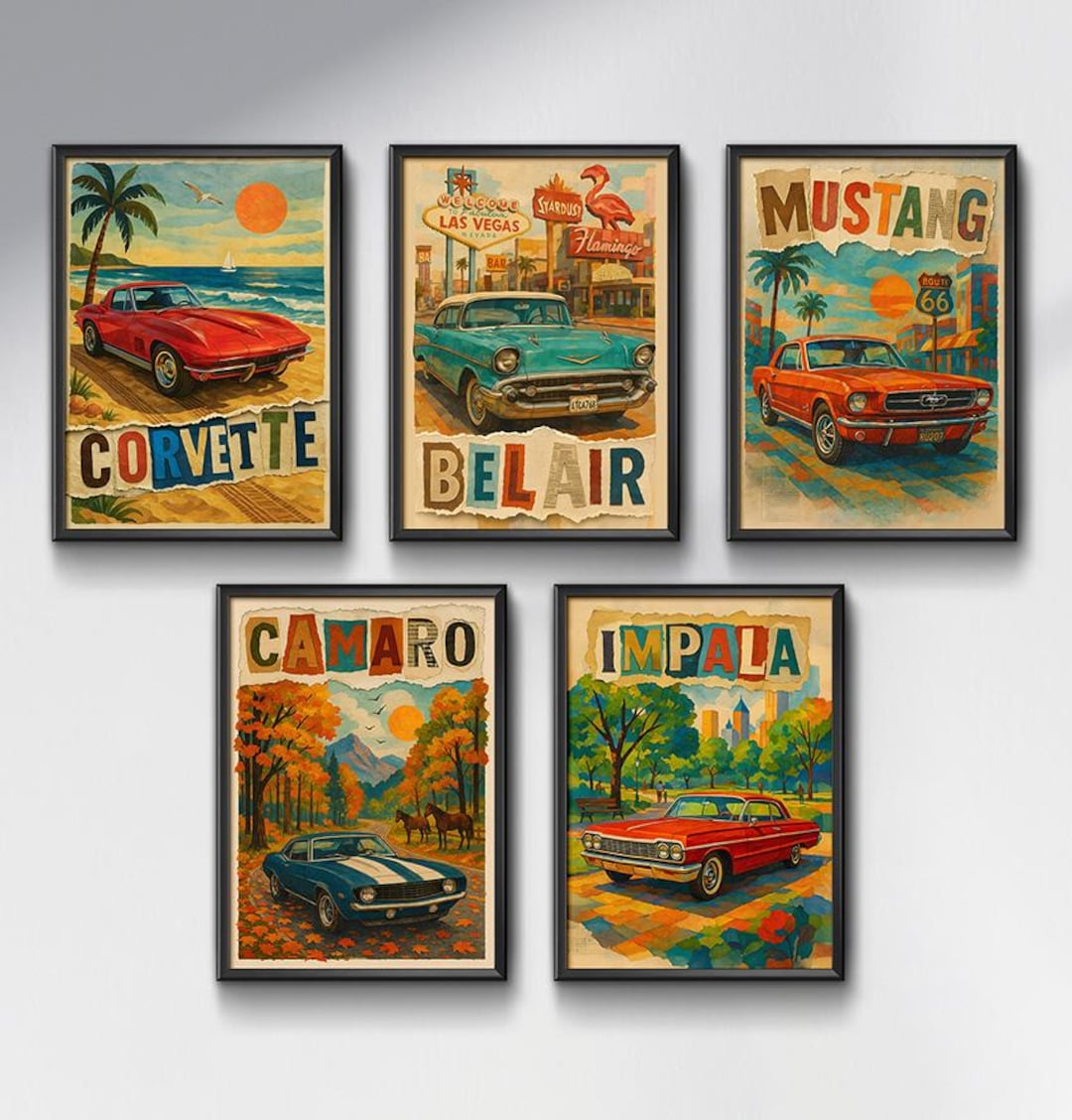 Cars Poaster Classic American Muscle Car Poster Set: Retro Automotive Art (digital ...
