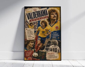Poster di Carlos Valderrama / Leggenda del calcio colombiano - Opera d'arte da parete (Download digitale)