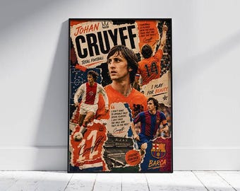 Poster di Johan Cruyff / Quadro da parete con leggenda del calcio / Decorazione per Ajax e Barcellona (Download digitale)