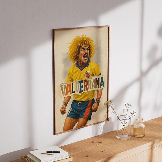 Carlos Valderrama Vintage Football Poster: 90s Colombia Soccer Art