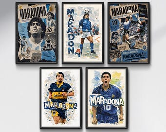 Pacchetto di poster di Diego Maradona / Set di stampe artistiche da parete dedicate alle leggende del calcio (download digitale)