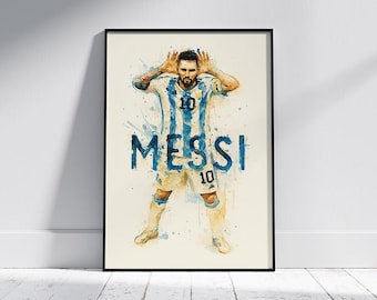 リオネル・メッシの水彩画ポスター - デジタルダウンロードサッカー