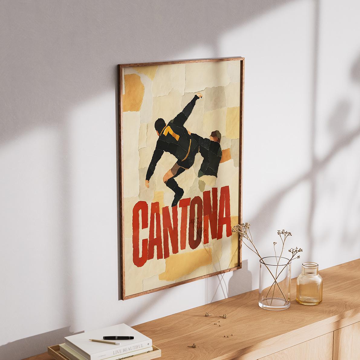 Eric Cantona Flying Kick Poster: Vintage Football Collage Art