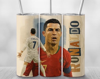 20oz Skinny Tumbler Wrap – Cristiano Ronaldo Soccer Design – Digital PNG