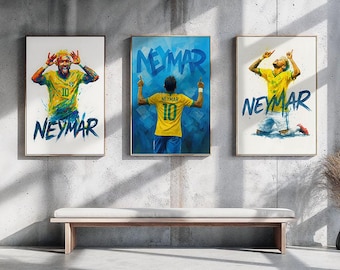 Neymar Poster Bundle | 3 Digital Prints Set | Brazil Football Wall Art
