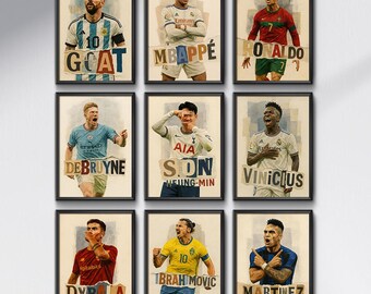Set di poster delle leggende del calcio: collage con effetto carta strappata (download digitale)