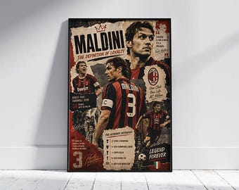 Poster di Paolo Maldini dell'AC Milan / Collage di calcio vintage da appendere al muro (Download digitale)