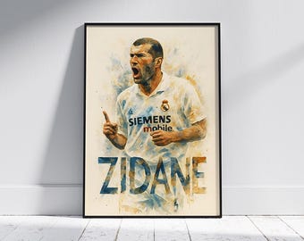 Zinedine Zidane Watercolor Poster: Minimalist Soccer Legend Art (Digital Download)