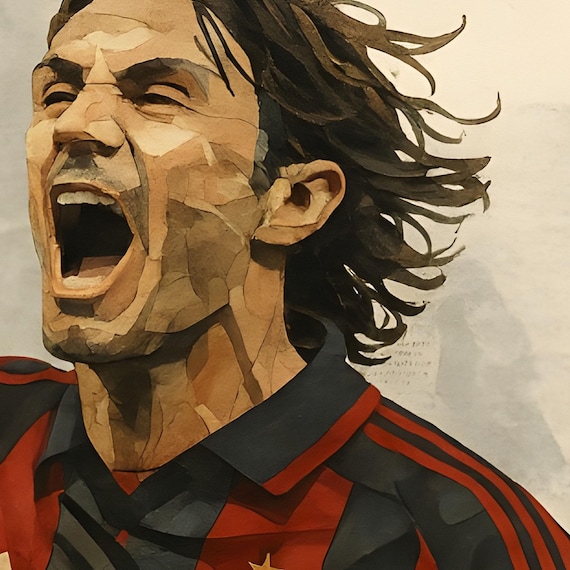 Paolo Maldini AC Milan Collage Style With Torn Typography (digital