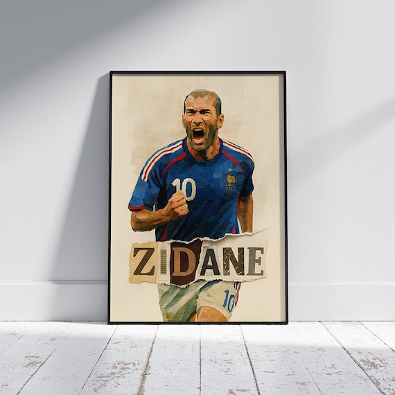 ◆reidan_collage◆ Zidane Collage Art Print: France Football Legend, Retro Style