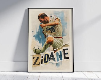 Digitale Zinedine Zidane-poster | Muurkunst voetballegende Frankrijk