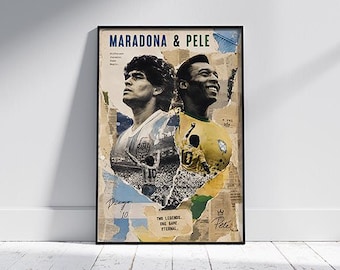 Poster di Maradona e Pelé / Stampa artistica da parete con leggende del calcio (download digitale)