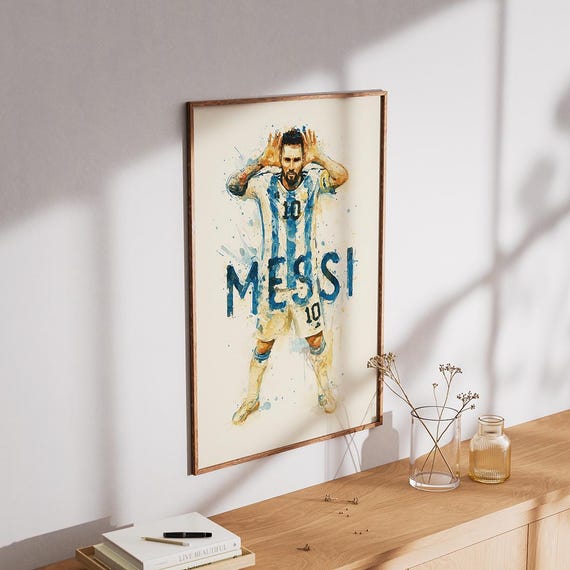 リオネル・メッシの水彩画ポスター - デジタルダウンロードサッカー