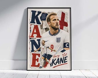 Poster stampabile di Harry Kane / Decorazione murale della nazionale inglese di calcio (download digitale)