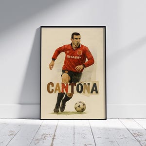 Eric Cantona Digital Poster | Manchester United Legend Wall Art | Vintage Collage Style Football Print | Retro Soccer Decor