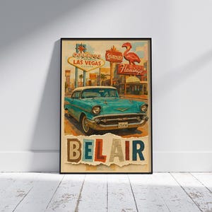 1957 Chevy Bel Air Las Vegas Poster: Retro Car Collage Art (Digital Download)