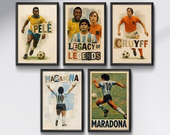 Football Legends Poster Set | Digital Download Wall Art Bundle | Pelé Maradona Cruyff