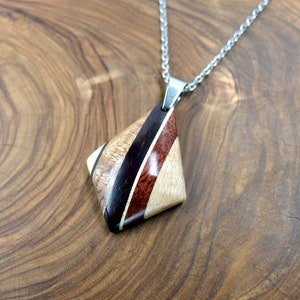 Artisan Wood Kite Pendant Necklace: Exotic Wood Inlay