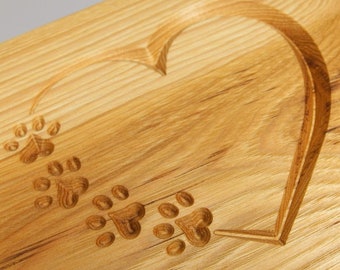 Large Hickory Pet Urn: Carved Heart & Paws, Exotic Wenge Dovetail Keys