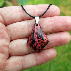 Carved Kite Cut Maple Burl Wood Pendant Necklace