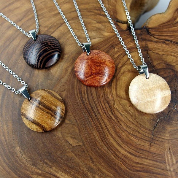 Domed Wood Necklace Minimalist Jewelry Wooden Disc Pendant Boho Wood Circle Pendant Circle Necklace Artisan Fine Wood Jewelry