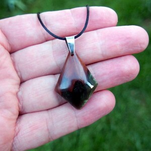 Carved Wood & Emerald Resin Necklace: Kite Pendant, Artisan Boho Jewelry