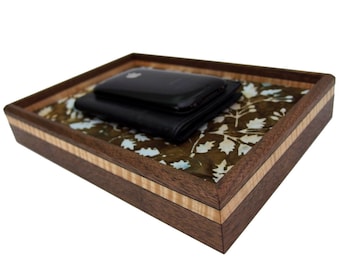 Handcrafted Wooden Valet Tray: Stylish Upholstered Organizer (10" x 7")
